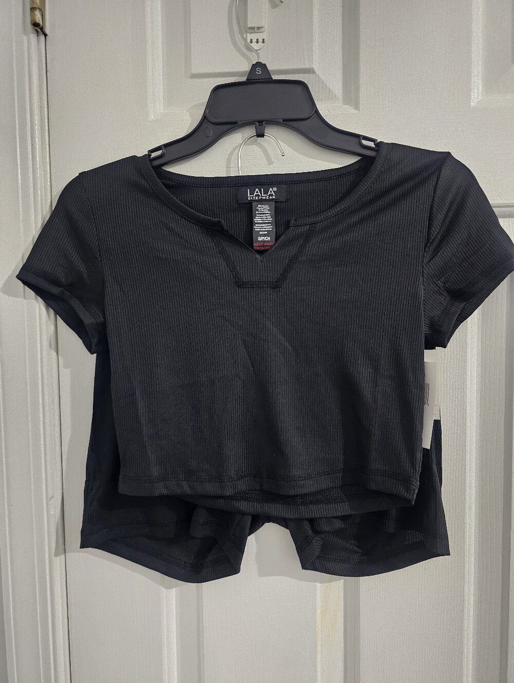 LALA Juniors Black Ribbed Crop Top Shorts 2 Piece Set Small NWT